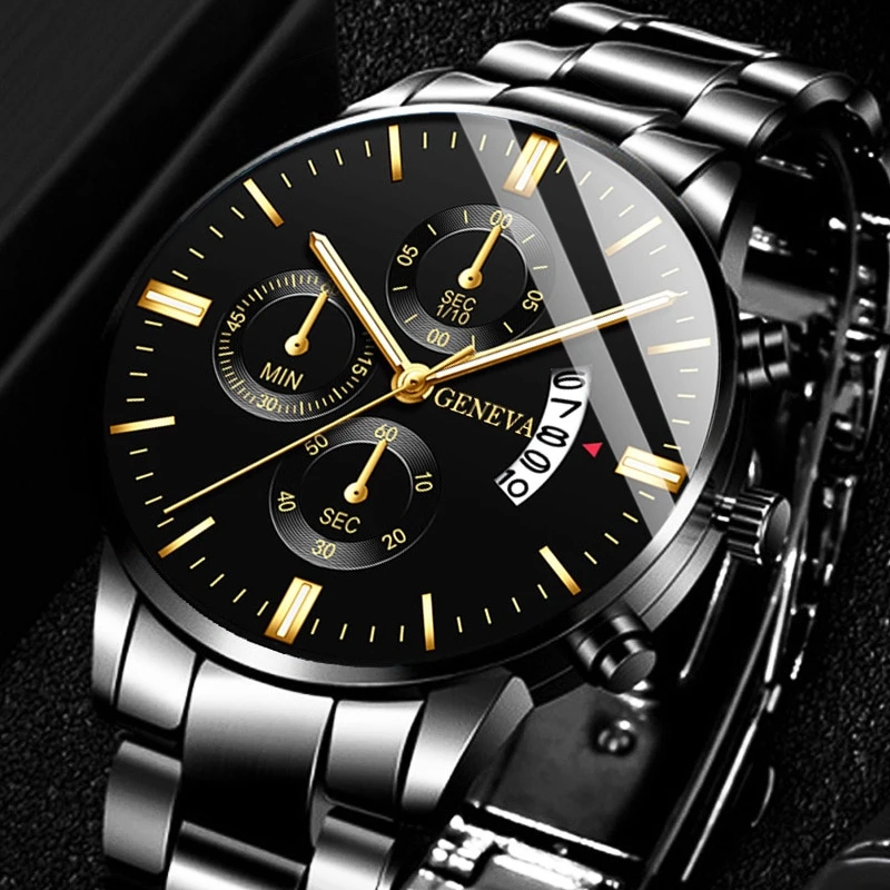 時計ファッション偽三目6ピンカレンダーメンズ腕時計メッシュベルト男性の腕時計| AliExpress