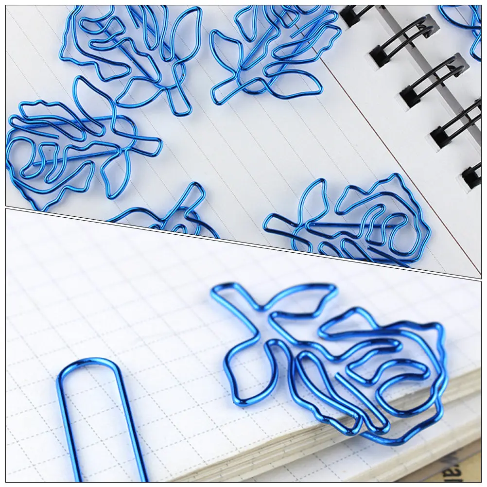 10Pcs 블루 로즈 종이 클립 사무실 노트 문서용 절묘한 모양의 클립 북마크 플래너 금속 로즈 클립