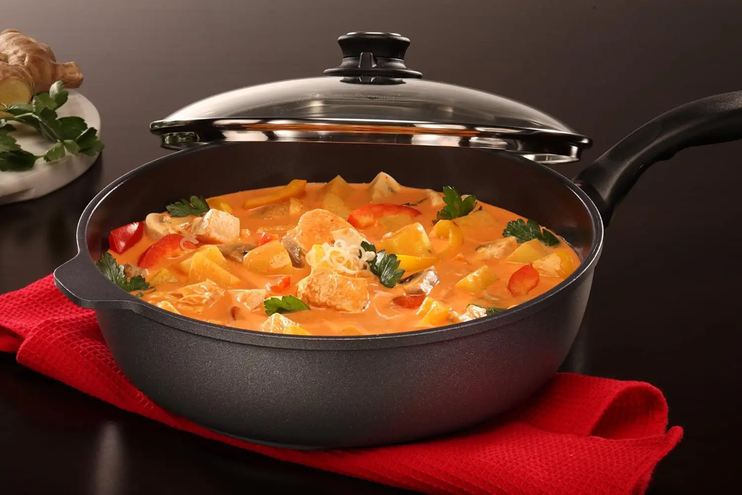 Nonstick Diamond Coated Aluminum Saute Pan Includes Lid - Dishwasher and Oven Safe 5