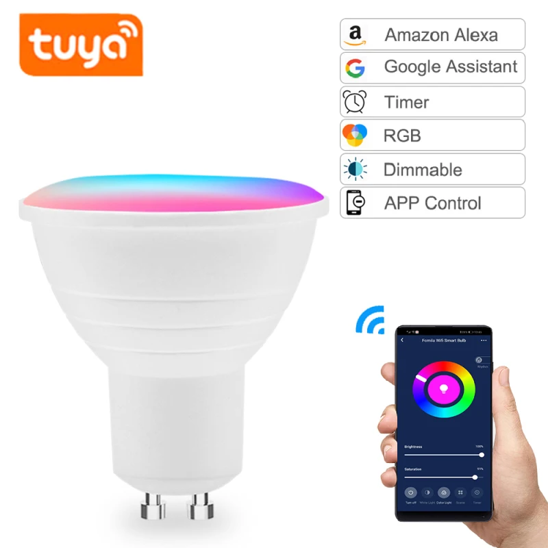 Tanie Tuya Wifi GU10 G5.3 inteligentna dioda LED żarówki RGB CW