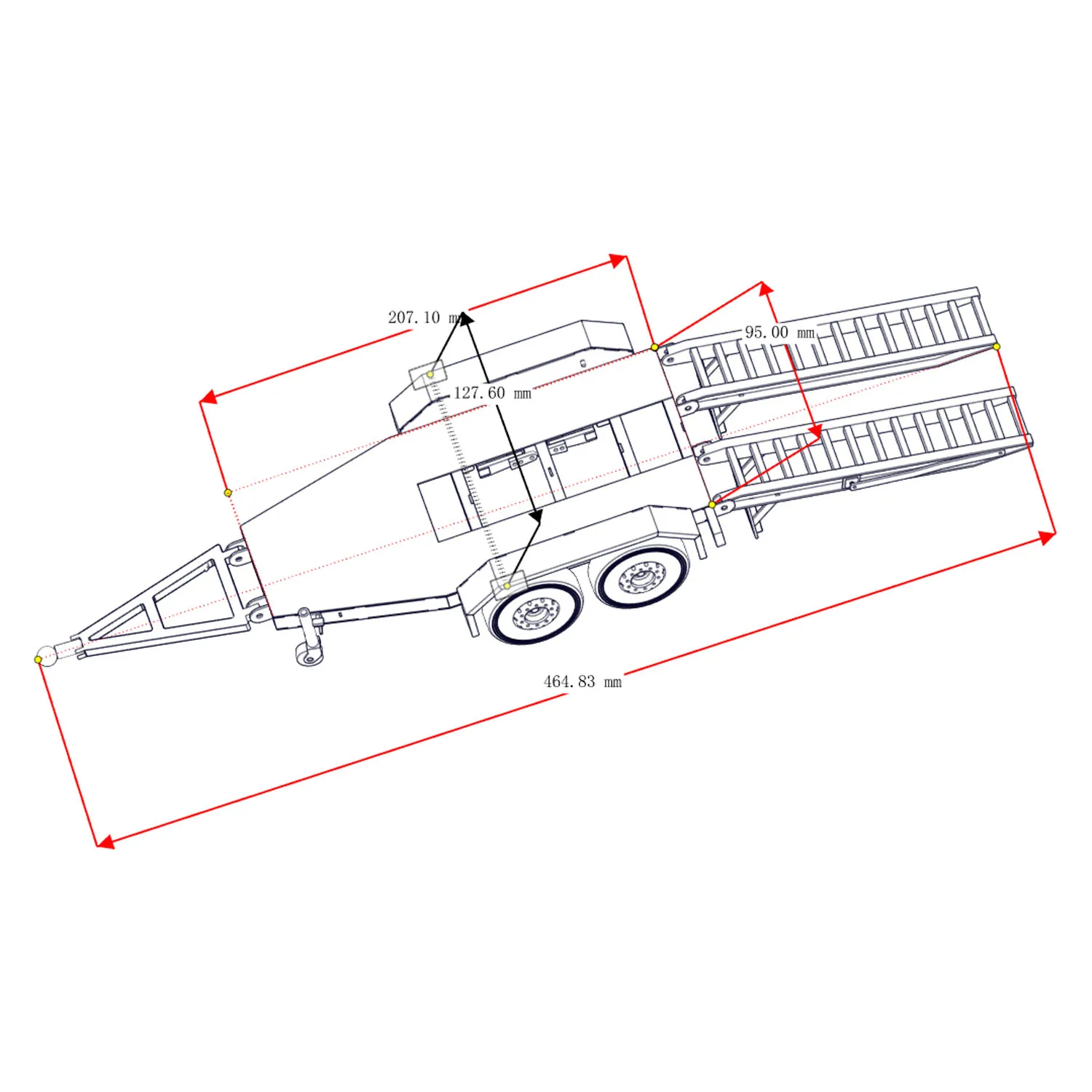 RC 1/14 2-Achsen-Anhänger für Bagger-Stützfüße Edelstahl-Heckklappe Fast Montiert für Tamiya Tripper Truck DIY-Teile – Detail 1