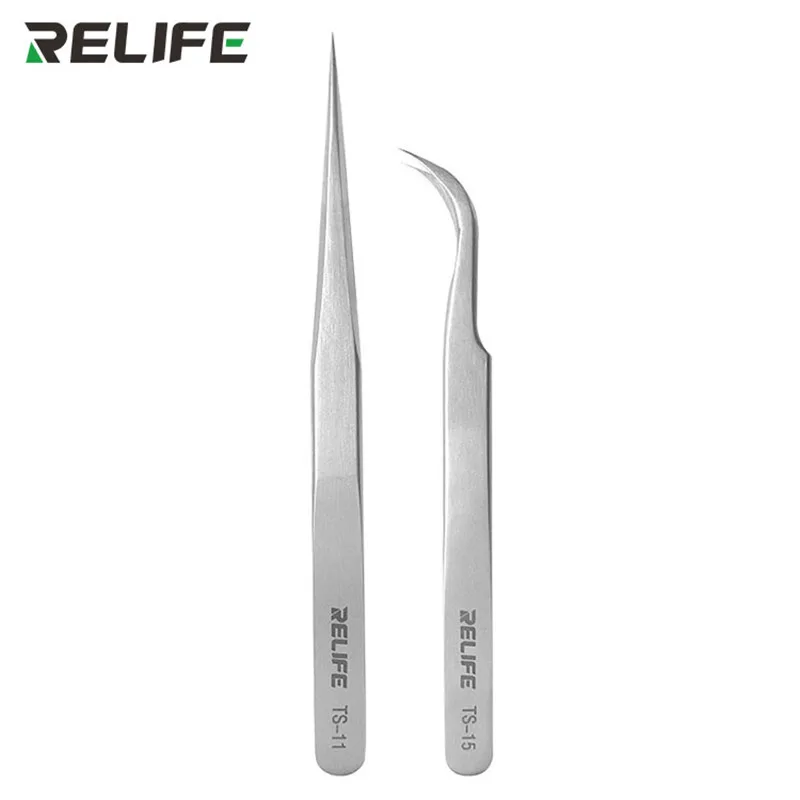 RELIFE TS-11 TS-15 Precision Sharp/Curved Tweezers for Mobile Phone Circuit Board CPU IC Repair High Hardness Clamping Clips