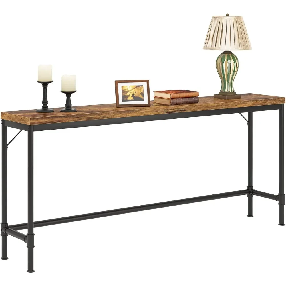 70.9 Inch Extra Long Console Table, Narrow Sofa Table Behind Couch, Rustic Entryway Hallway Table Industrial Height Bar