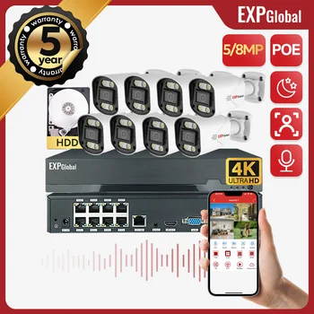 Kit Caméra Sécurité Extérieure 4Ch NVR 8MP 5MP POE IP Audio