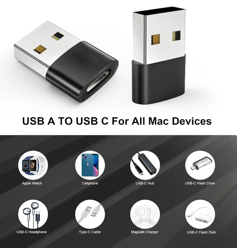 USB to USB C 어댑터 10개입, 아이폰 15 14 13 12 Pro Max Plus, 애플워치 U용 C타입 암-타입 A 수 충전 케이블 변환기