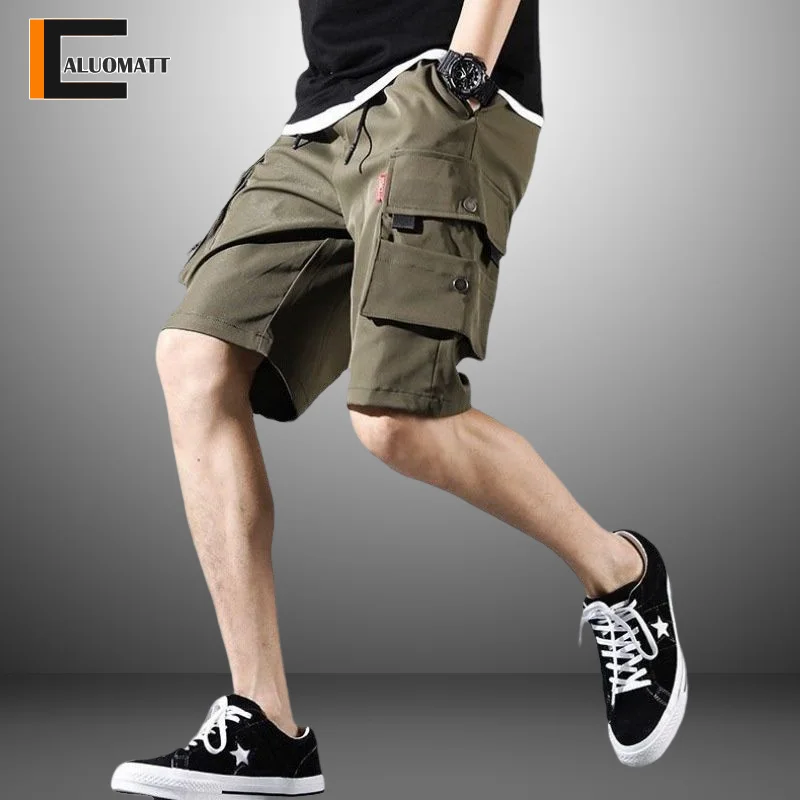 Men's Military Cargo Shorts Solid Multi Pocket Casual Fitness Loose Work Pants Summer Male