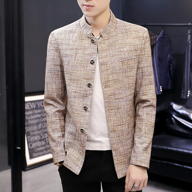 Blazer New Men's Fashion Business Gentleman Wedding British Style Work MAO Suit Outdoor Casual Slim Standing Collar Blazer 6