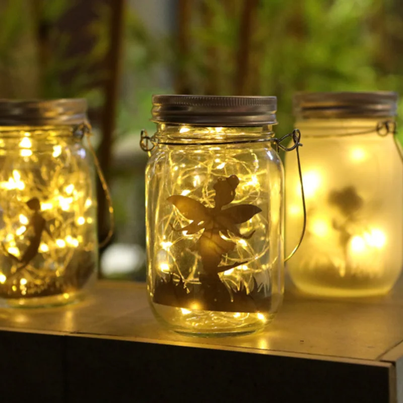 

Solar Lantern Fairy Lights Garden Ornament Outdoor Hanging Frosted Tree Table Yard Patio Lawn Portable Glass Mason Jar Lamp