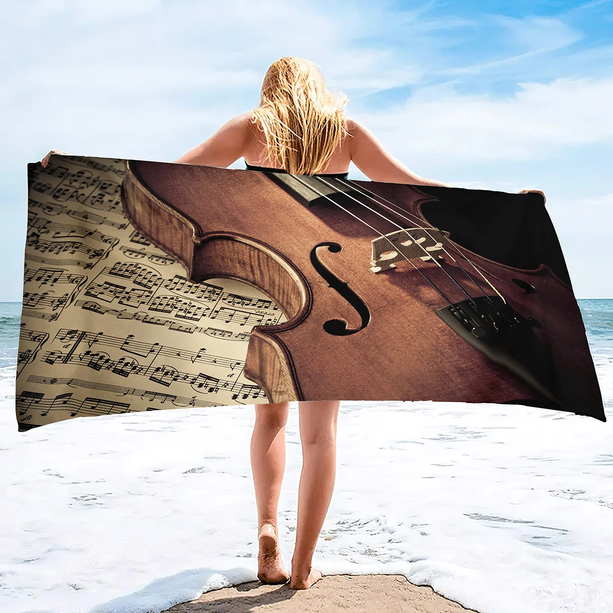 음표 인쇄 부드럽고 모래가 높은 흡수성의 대형 장식 핸드 타월, 욕실, 호텔, 체육관 및 스파용 다목적 