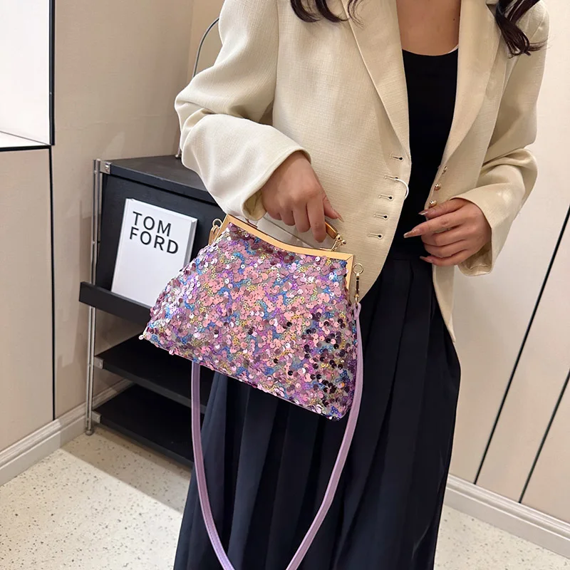 Women Evening Clutch Shoulder Bag Metal Glitter Sequin Chain Wedding Prom Handbag crossbody bag,women handbags,beach clutch bag