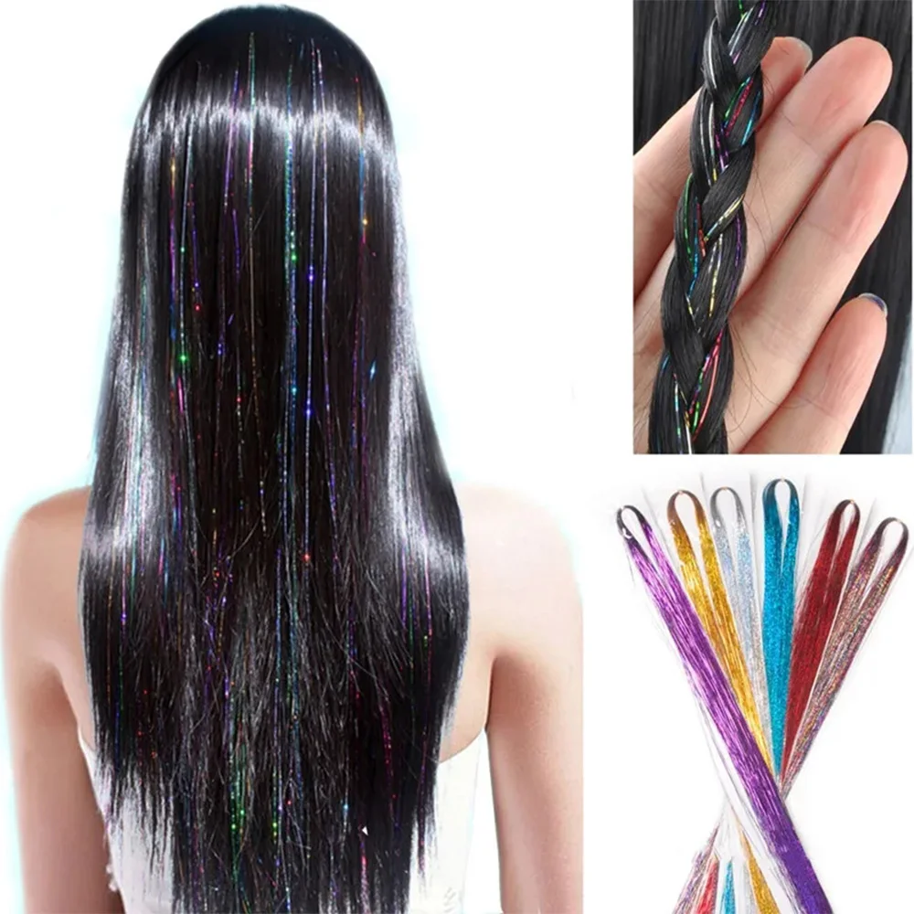 

Colorful Bling Hair Extension Accessories Laser Gold Shiny Wire Hair Extensions DIY Hip-hop Hair Braid Tool 3 PCS/PACK