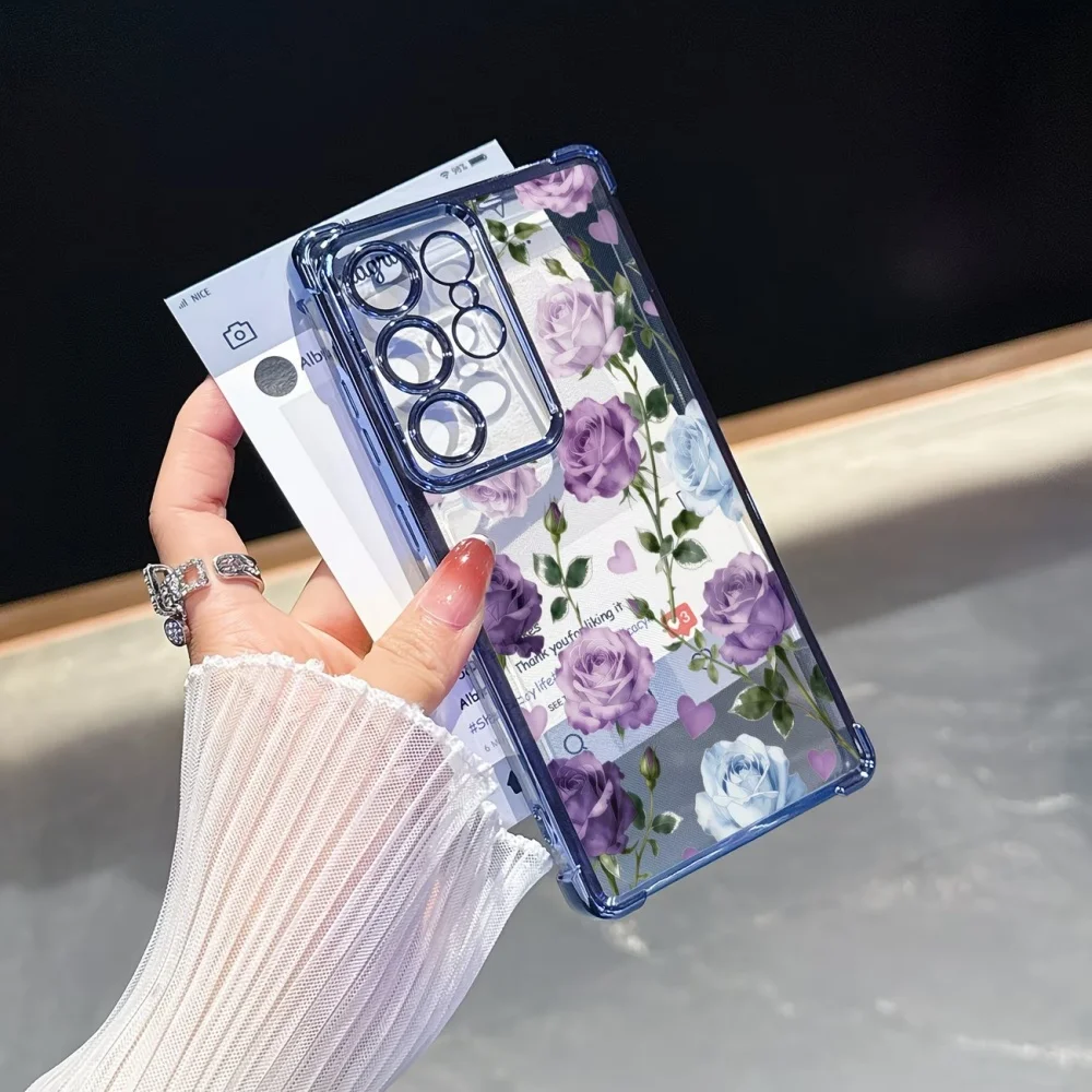 Electroplated Purple Rose Anti-Fall Clear Phone Case
