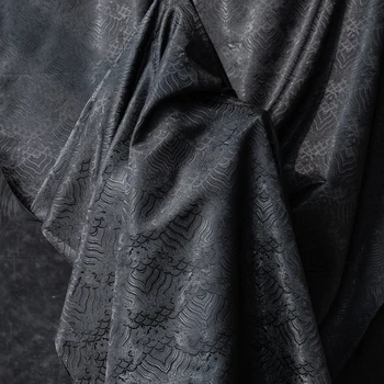 Wave Pattern Pure Black Woven Brocade Jacquard Fabric National Style Clothing Designer Cloth Apparel Sewing By Meters Diy 1