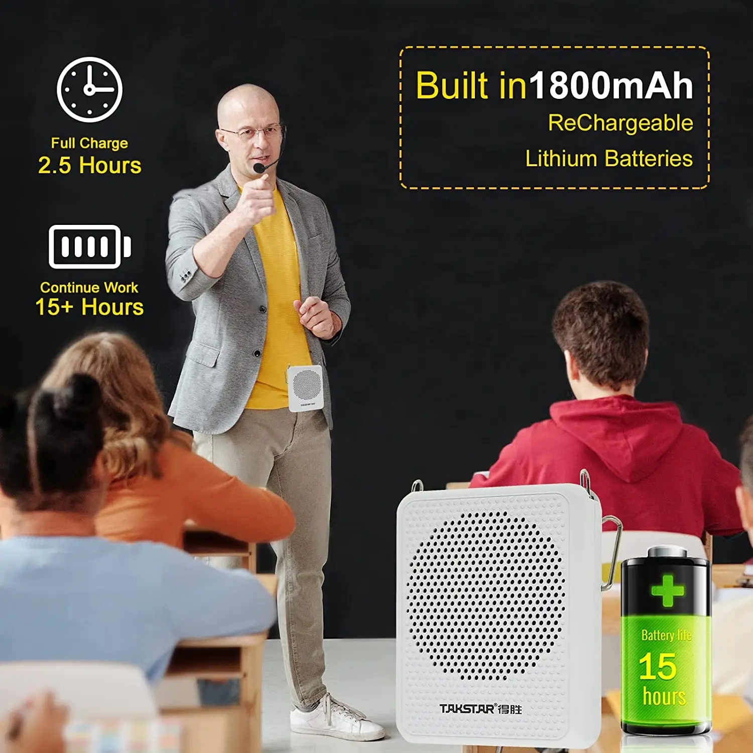 TAKSTAR E126A Portable Voice Amplifier with Wired Microphone Headset & Waistband Mini Personal Speaker Mic Rechargeable Teachers