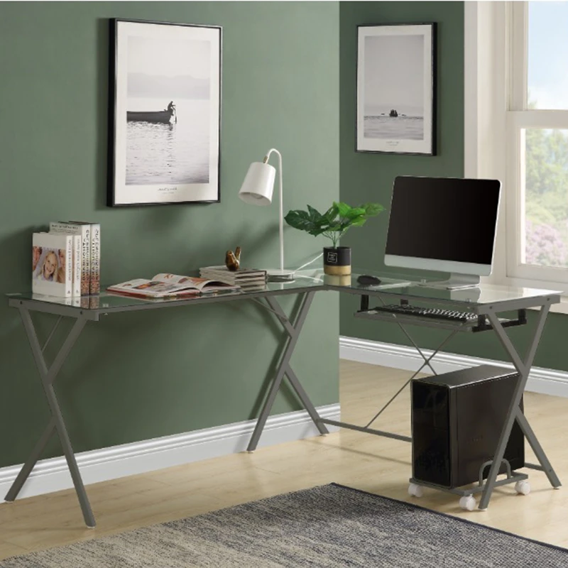 

Black Computer Desk Glass Laptop Table Modern Students Computer Desks Bedroom Corner Monitor Stand Space Saving Furniture