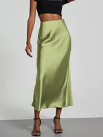 21 Colors New 2026 Women's Elegant High Waist Satin Long Skirts Female Summer Solid Color Faldas - Image 4