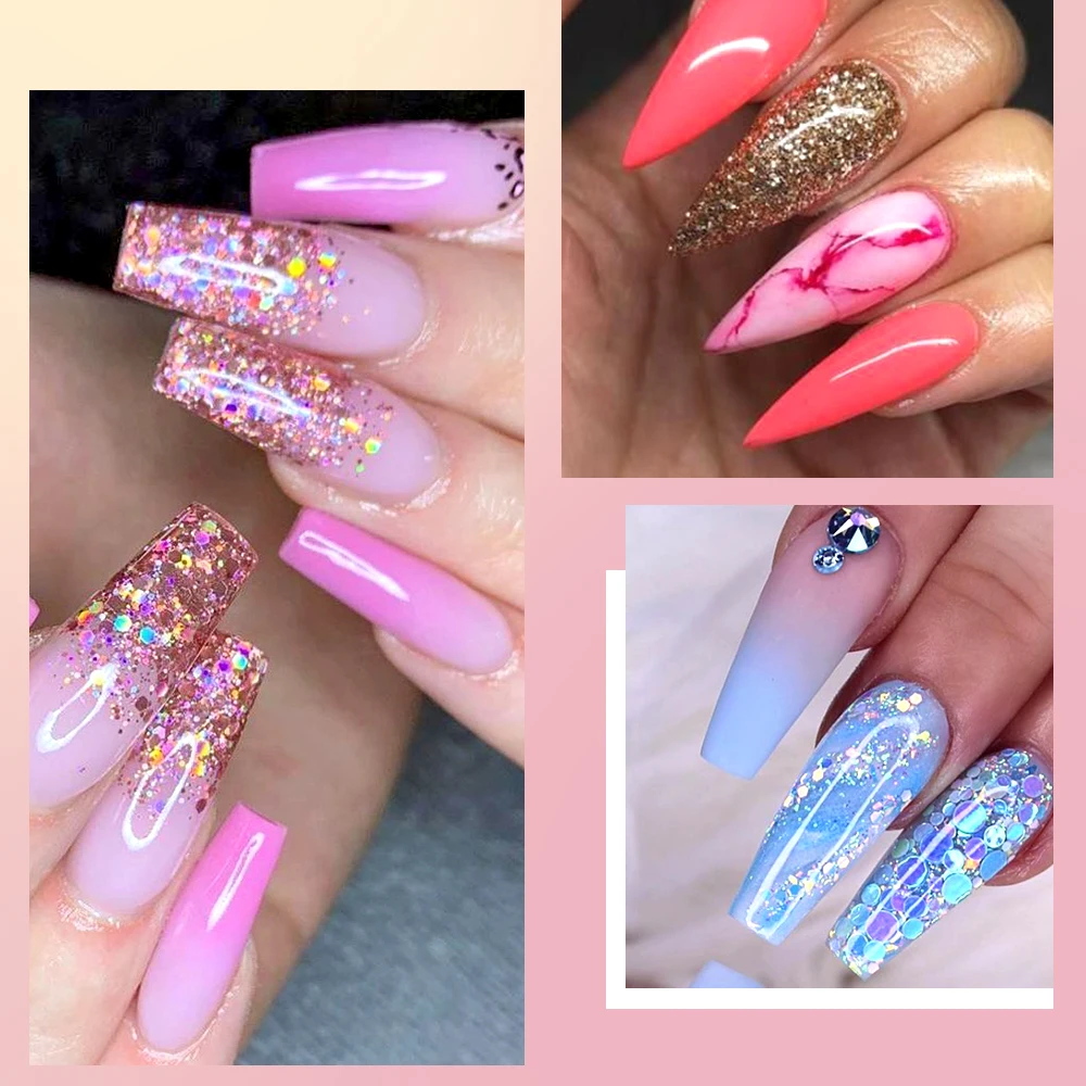 1oz Nail Acrylic Powder Mixed Hexagon Chunky Glitter Sequins For Nail Extended Builder Sculpture Gel Polish Acrylic Powder 3