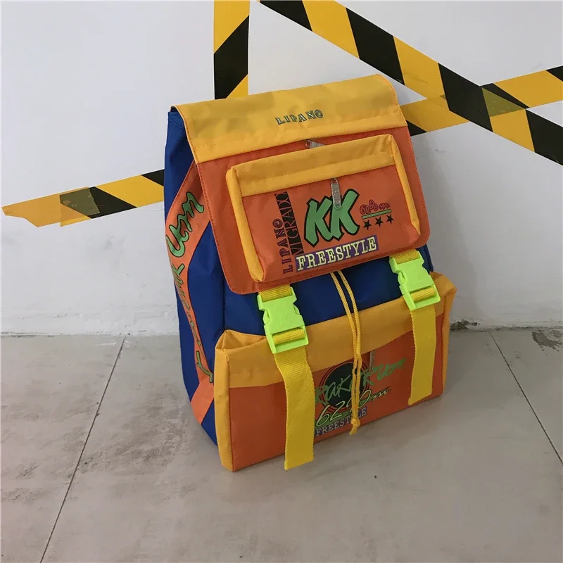 Trendy Japanese High-capacity Students Backpack Contrast Color Harajuku Men Women Schoolbags Y2k Fashion Letter Print Backpacks 5
