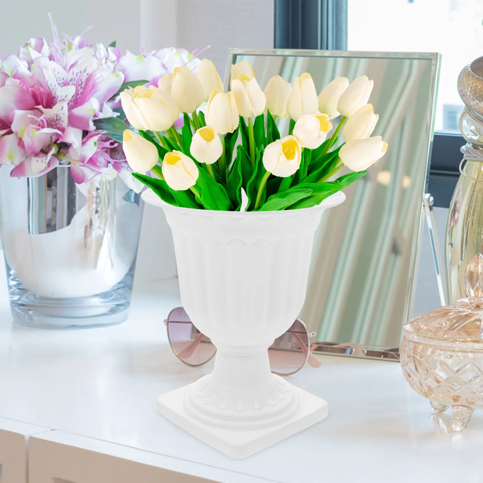 

Classic Urn Planter Tall Plastic Urns Planters Pedestal Flower Vases Bowl Plant Pot Grecian Plants Pots