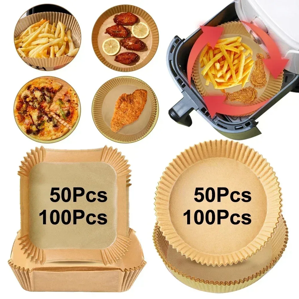 Air Fryer 50/100Pcs Air Fryer Disposable Paper Non-Stick Airfryer Baking Papers Round Air-Fryer Paper Liners Kitchen Accessories