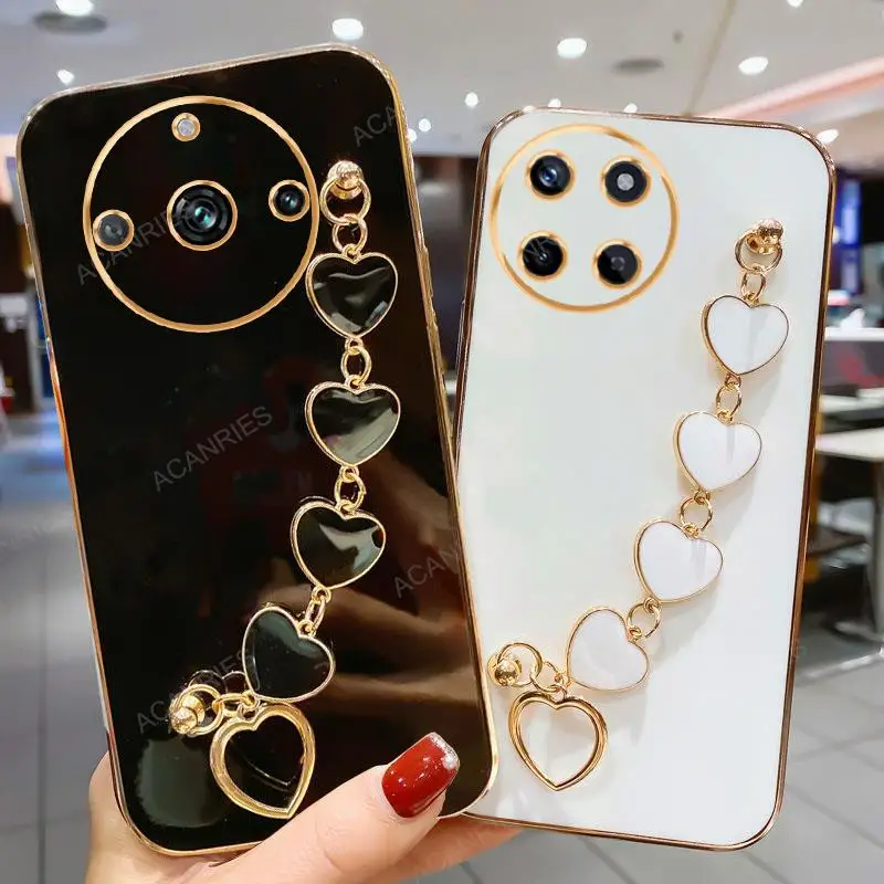 Luxury Plating Love Heart Bracelet Chain Silicone Case