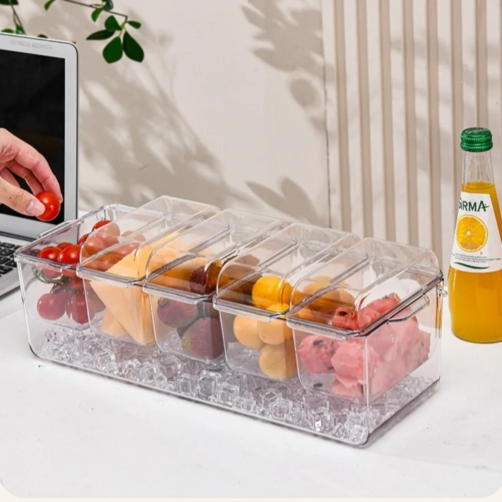 Transparent Fresh Iced Box Plastics 4/5 Grids Chilled Fruit Salad Fresh-keeping Box Double Layered Detachable Condiment Tray