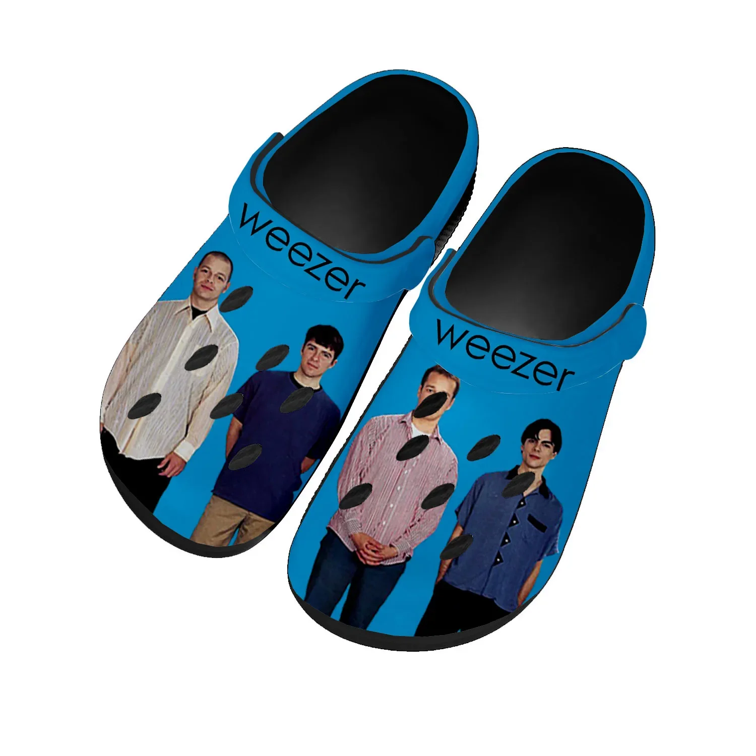 

Weezer Популярные кроссовки для дома в стиле рок-группы, обувь для воды на заказ, мужская и женская обувь для подростков, дышащие пляжные шлепанцы с отверстиями, черные