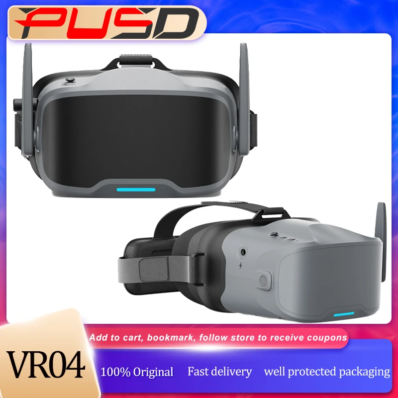 Lunettes FPV VR04 Analog ou HD : immersion totale pour votre drone, posées sur une table avec des antennes