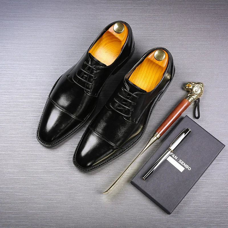 Mens Leather Dress Shoes Men's Classic Retro Derby Shoes Mens Lace-up Business Dress Office Leather Shoes Flats Men Fashion Wedding Party Oxfords Shoe