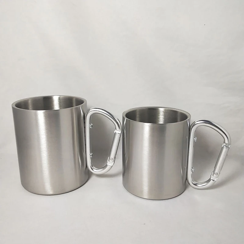 220/300ml Isolating Travel Mug Double Wall Stainless Steel Outdoor Children Cup Carabiner Hook Handle Heat Resistance Camping, portable cups