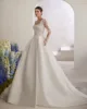 Modest Lace A-line Satin Wedding Dress 2025 Customized Pockets Open Back Long Sleeve Women Princess Brides Wedding Gown 3