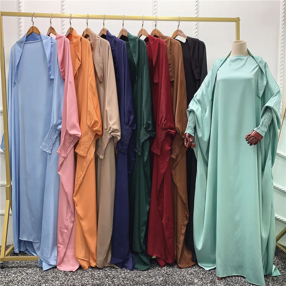 

Arab Muslim Women Prayer Garment Long Sleeve Hooded Worship Thobe Gown Prayer Middle East Robe Islamic Abaya Pray Hijab Dress