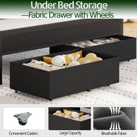 Bed Frame with Charging Station and LED Lights, Grey Upholstered Headboard with Shelves, Metal Platform Bed, Customized 6