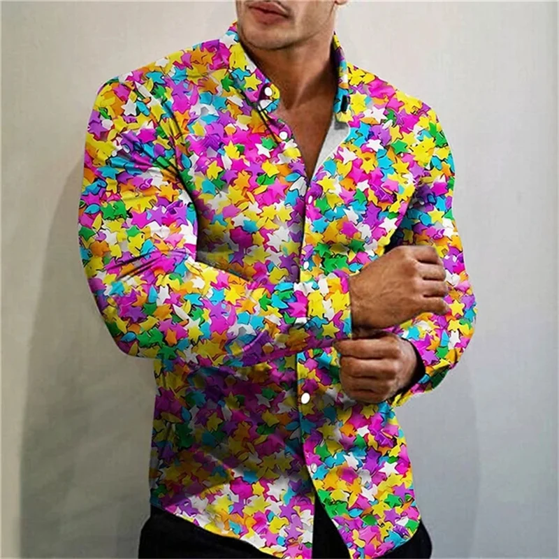 Men's shirt Food pattern printed lapel Pink Outdoor Street Long sleeve printed Clothing Clothing Fashion street designer casual