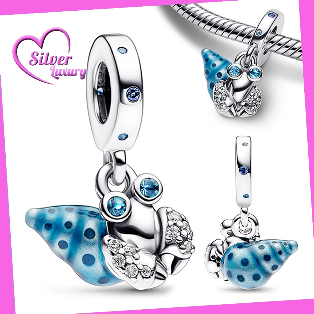 

925 Sterling Silver Enamel Hermit Crab Dangle Charm Fit Pandora Charms Silver 925 Original Bracelet for Jewelry Making