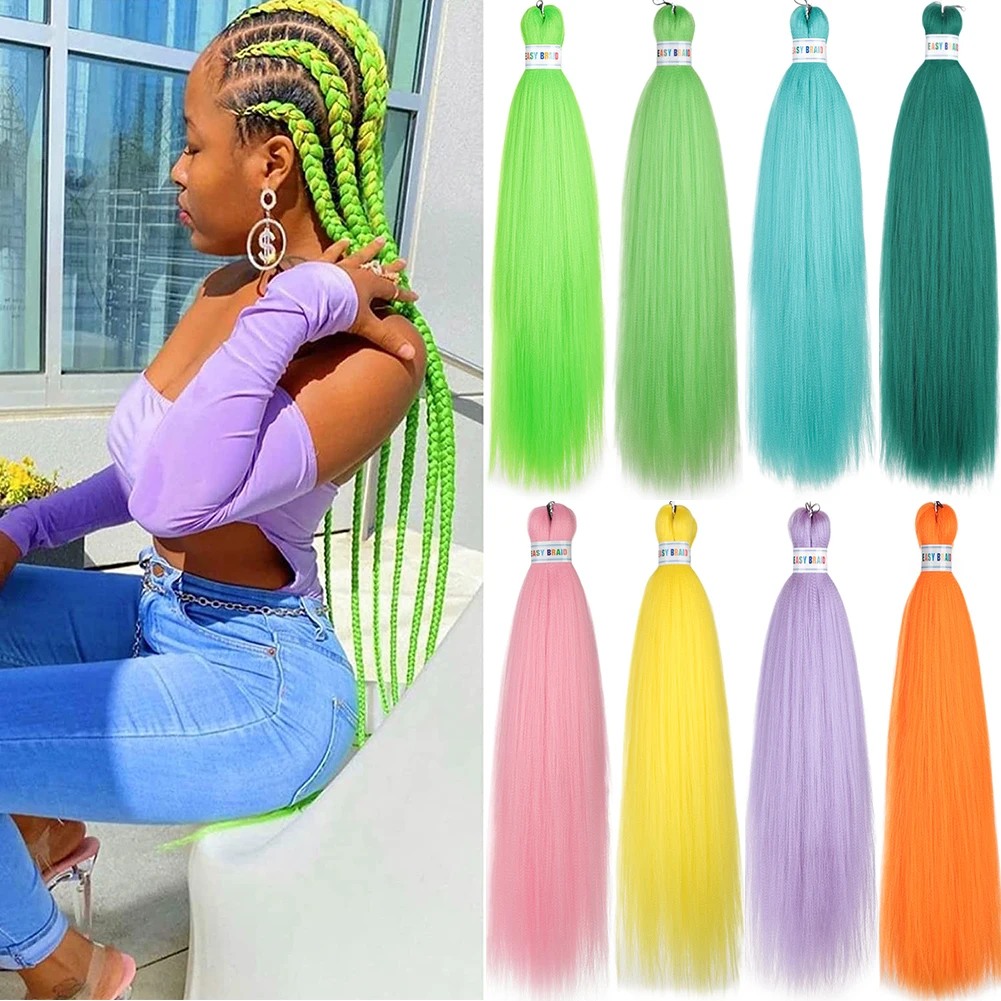 

3Pcs Synthetic Yaki Hair Extensions 26 Inch Pre Stretched Braiding Hair Green Blue Pink Orange Purple Ombre Easy Jumbo Braids