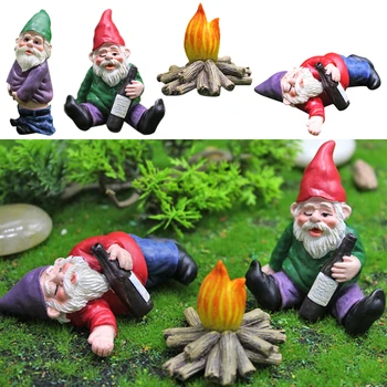1/4PCS Drunk Gnome Statue Ornaments Miniature Resin Dwarf Moss Landscape Decoration Outdoor Fairy Garden Decoration Handicrafts
