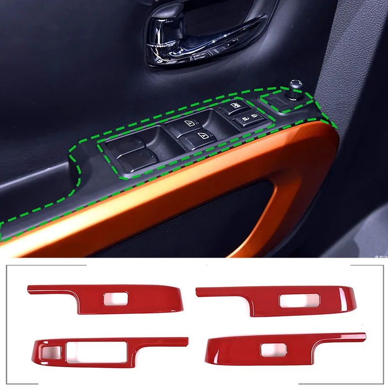 

For 2016-2023 Nissan Titan ABS Red Car Glass Lift Button Frame Sticker Car Interior Protection Accessories 4Pcs