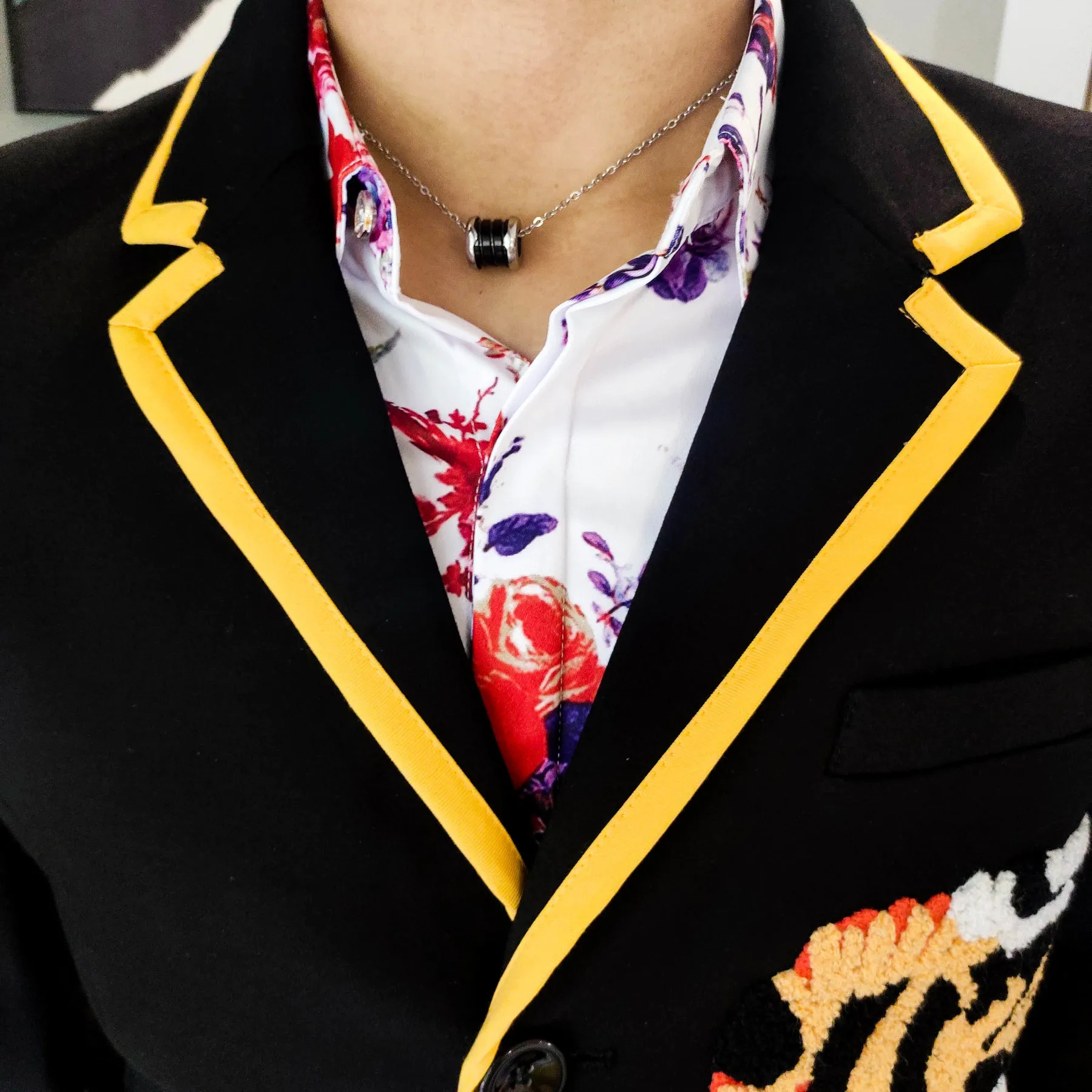 Men Blazer Jacket Flocking Tiger Head Coat Male Trend Hip-hop Stage Costumes For Singer Tide Men Blazer Casual Stylish