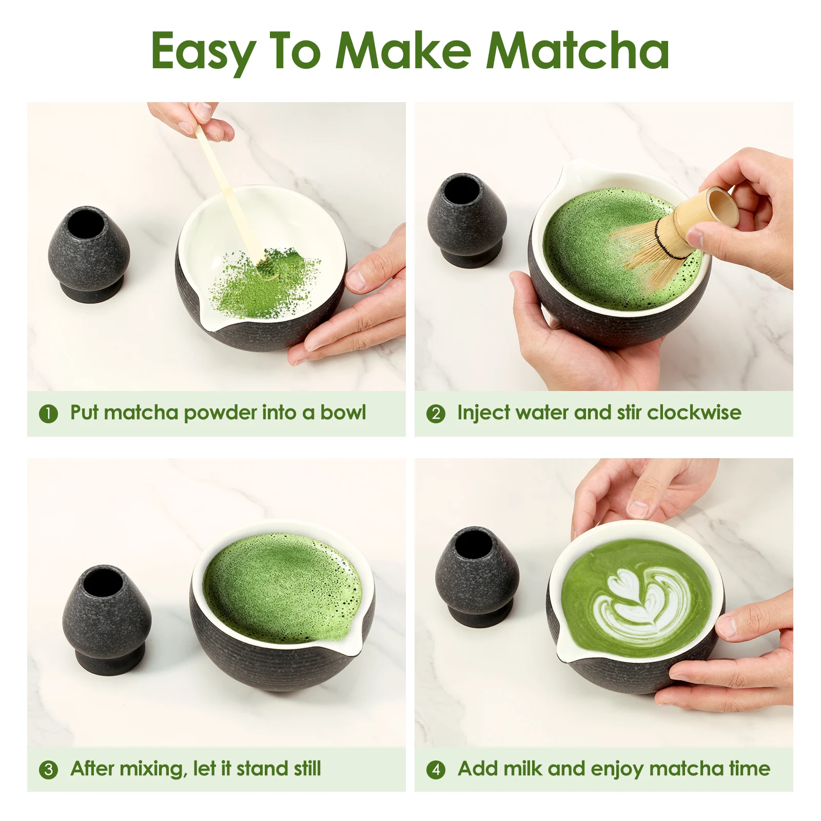 2 Pieces Japanese Tea Bowl Whisk Set Ceramic Matcha Bowl and Whisk Holder Exquisite Teaset Matcha Making Tool Lovers Gift