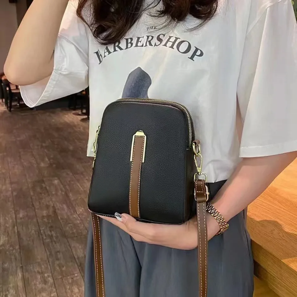 Women's Lightweight Mini Crossbody Phone Bag - Retro Lychee Grain Leather, Vertical Design, Adjustable Strap (7.1x5.9x2.8 In) - View #8