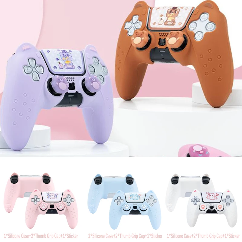 Cute Bear Paw Silicone Soft Skin Cover Custodia Adesiva Per Gamepad Per Sony Playstation Dualsense 5 Controller Ps5 Thumb Stick Grip Cap