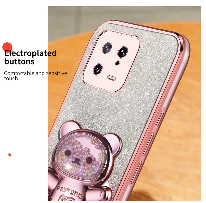 Coque de téléphone à paillettes pour Xiaomi Mi 13 Lite Pro, Mi 13, 14 Pro Lite, 13Lite, 14Pro, 13Pro, Mi 11, 12, motif ours Quicksand_voghion.com