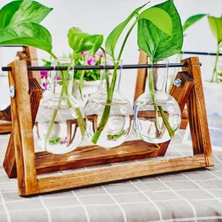 Tabletop Glass Planter with Wooden Rack - Elegant Terrarium (Vintage 3)