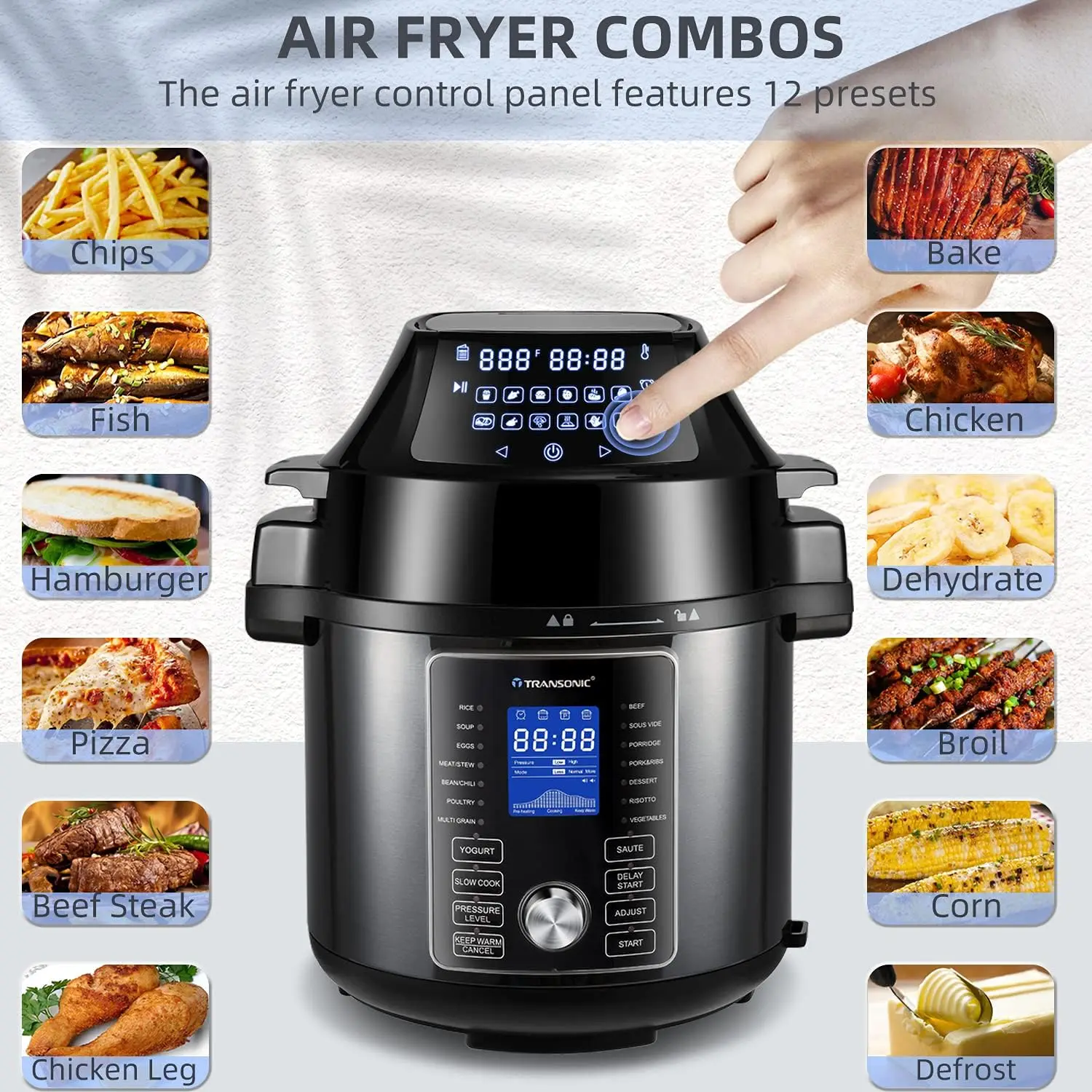 OPA160 Pressure Cooker Air Fryer Combo, 6 Quart 1500W Multi Cooker , All in  1 Pressure Cooker with Air Fryer Lid, Large LED Disp - AliExpress
