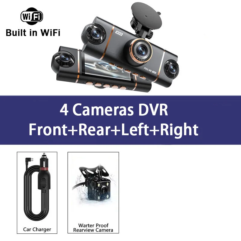 4-об’єктив 360-градусний відеореєстратор для автомобілів WIFI APP Автомобільний відеореєстратор 1080P 4-канальна передня камера Відеореєстратор Камера заднього виду для автомобіля