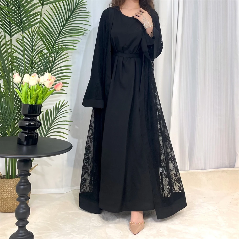 

Eid Party Morocco Open Abaya Kimono Muslim Women Maxi Dresses Sets 2 Pieces Turkey Kaftan Arab Robe Islamic Dubai Femme Jalabiya
