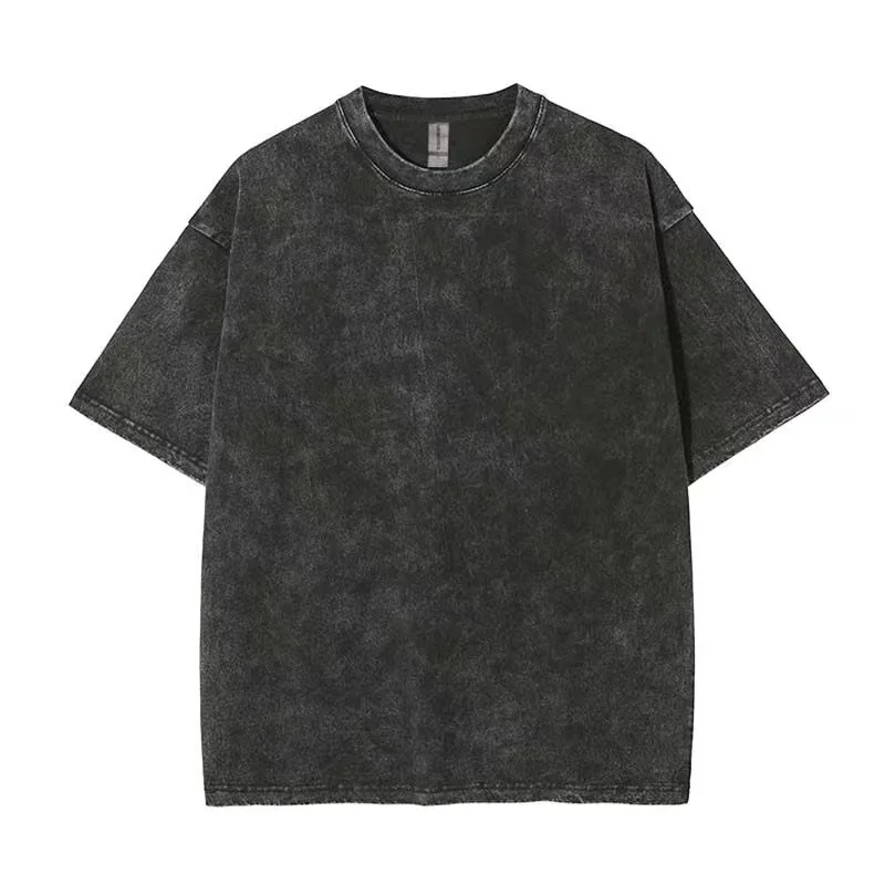

Do Old Wash Color Short Sleeve-shirt Men's Spring and Summer New Round Neck Fall Shoulder American Wave Brand Baggy Hip-hop Coat