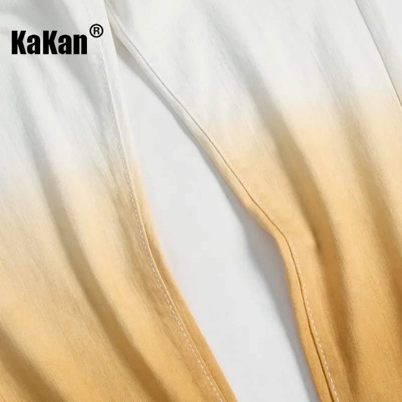Kakan - European and American New Hanging Dye Gradual Yellow Elastic Jeans for Men, Original Elastic Slim Fit Jeans K87-F815