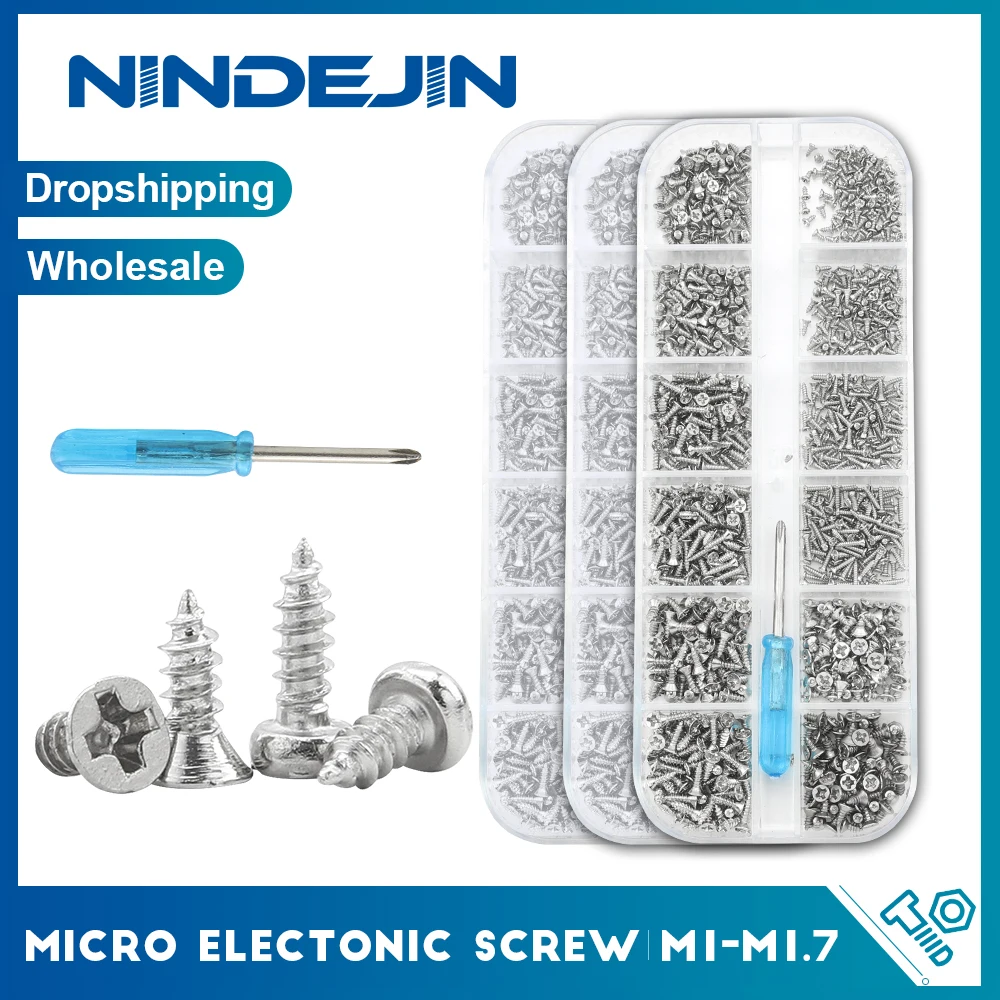 NINDEJIN 601pcs 전자 나사 키트 니켈 도금 플랫 라운드 헤드 미니 마이크로 나사 세트 전화 안경 태핑 나사 키트 ..